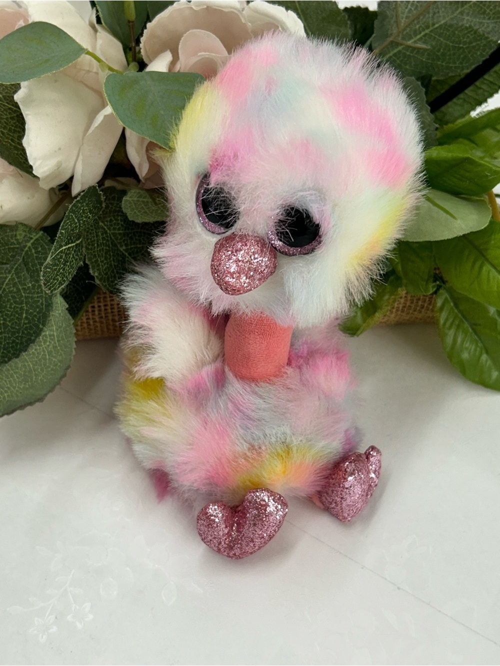 Plush Multicolor Small Pet Toy - Glitter Pink Accents